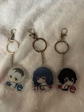 Anime Chibi Character Keychain Trio - Blue, Black, White